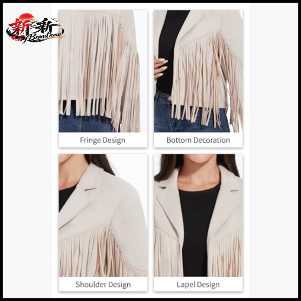 Fringe Leather Jacket Women Cropped Suede Coat Western Cowgirl Outfit - Picture 6 of 6